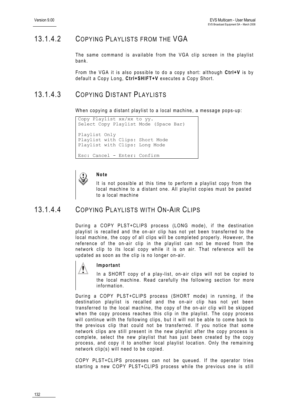 2 copying playlists from the vga, 3 copying distant playlists, 4 copying playlists with on-air clips | EVS MulticamLSM Version 9.00 - March 2008 User's Manual User Manual | Page 141 / 201