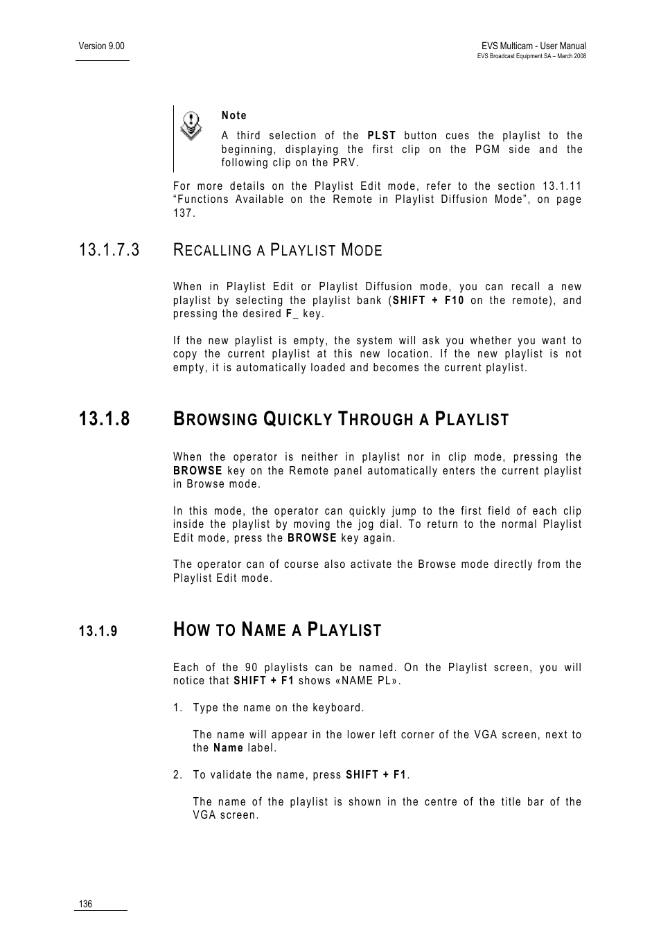 3 recalling a playlist mode, 8 browsing quickly through a playlist, 9 how to name a playlist | EVS MulticamLSM Version 9.00 - March 2008 User's Manual User Manual | Page 145 / 201