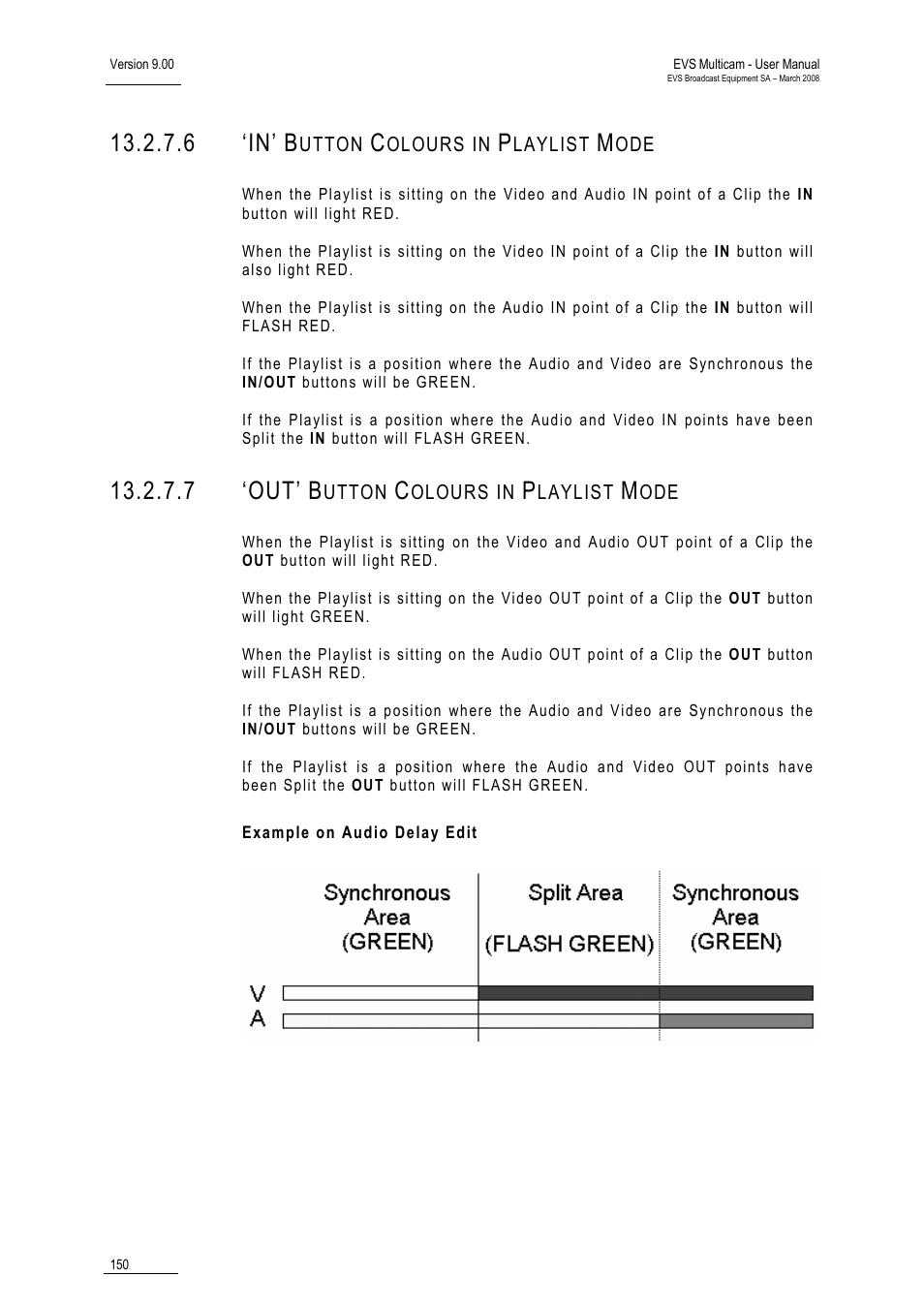 6 ‘in’ button colours in playlist mode, 7 ‘out’ button colours in playlist mode, Example on audio delay edit | 6 ‘in, 7 ‘out | EVS MulticamLSM Version 9.00 - March 2008 User's Manual User Manual | Page 159 / 201
