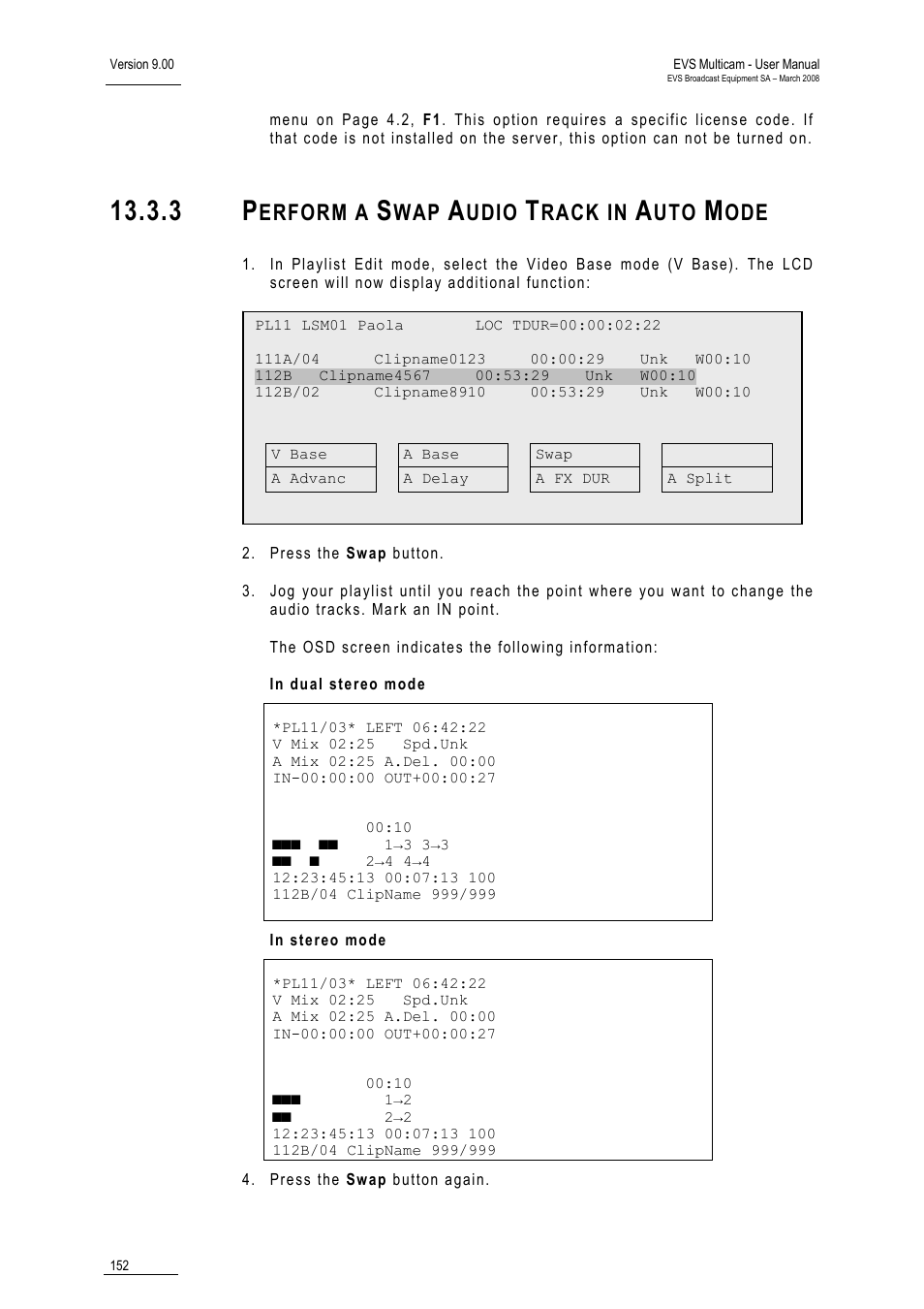 3 perform a swap audio track in auto mode, Erform a, Udio | Rack in | EVS MulticamLSM Version 9.00 - March 2008 User's Manual User Manual | Page 161 / 201