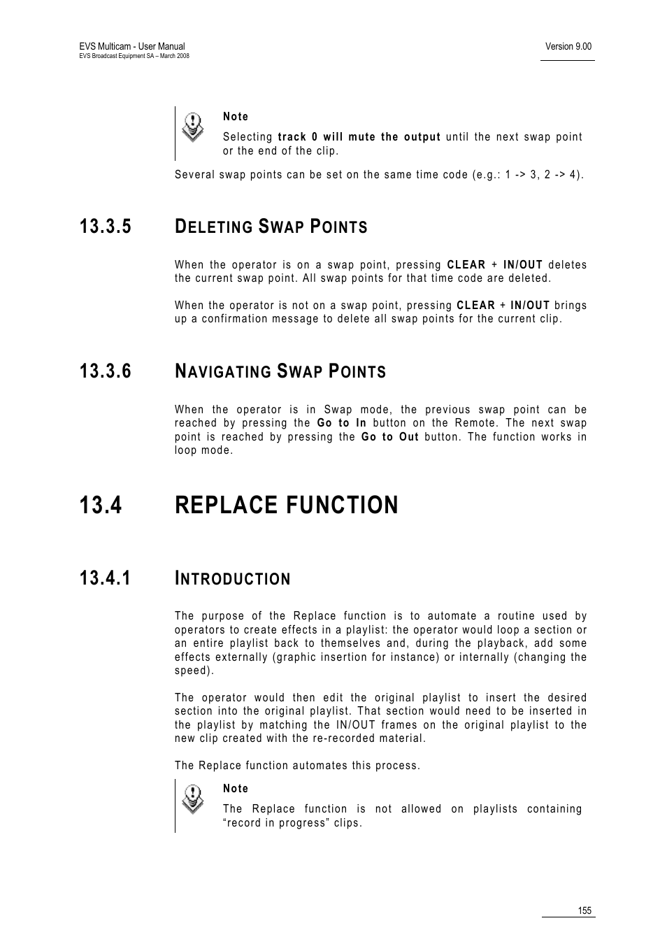 5 deleting swap points, 6 navigating swap points, 1 introduction | 4 replace function | EVS MulticamLSM Version 9.00 - March 2008 User's Manual User Manual | Page 164 / 201