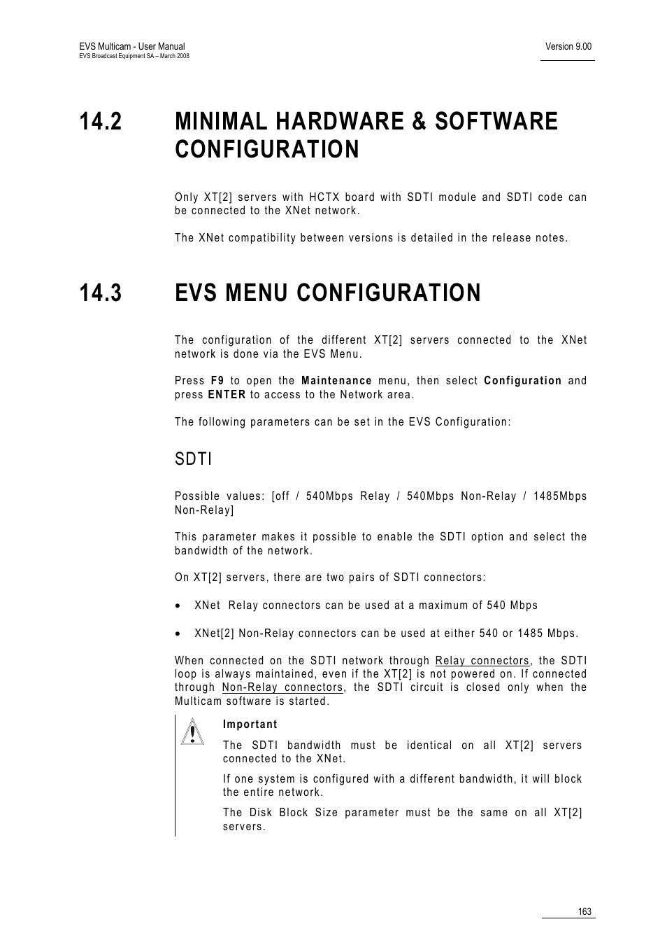 2 minimal hardware & software configuration, 3 evs menu configuration, Sdti | EVS MulticamLSM Version 9.00 - March 2008 User's Manual User Manual | Page 172 / 201