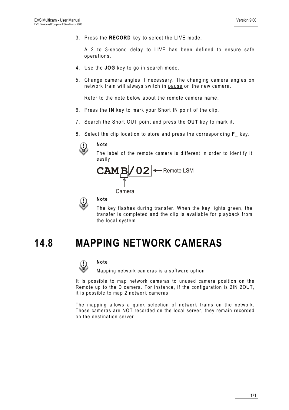 B/02, 8 mapping network cameras | EVS MulticamLSM Version 9.00 - March 2008 User's Manual User Manual | Page 180 / 201