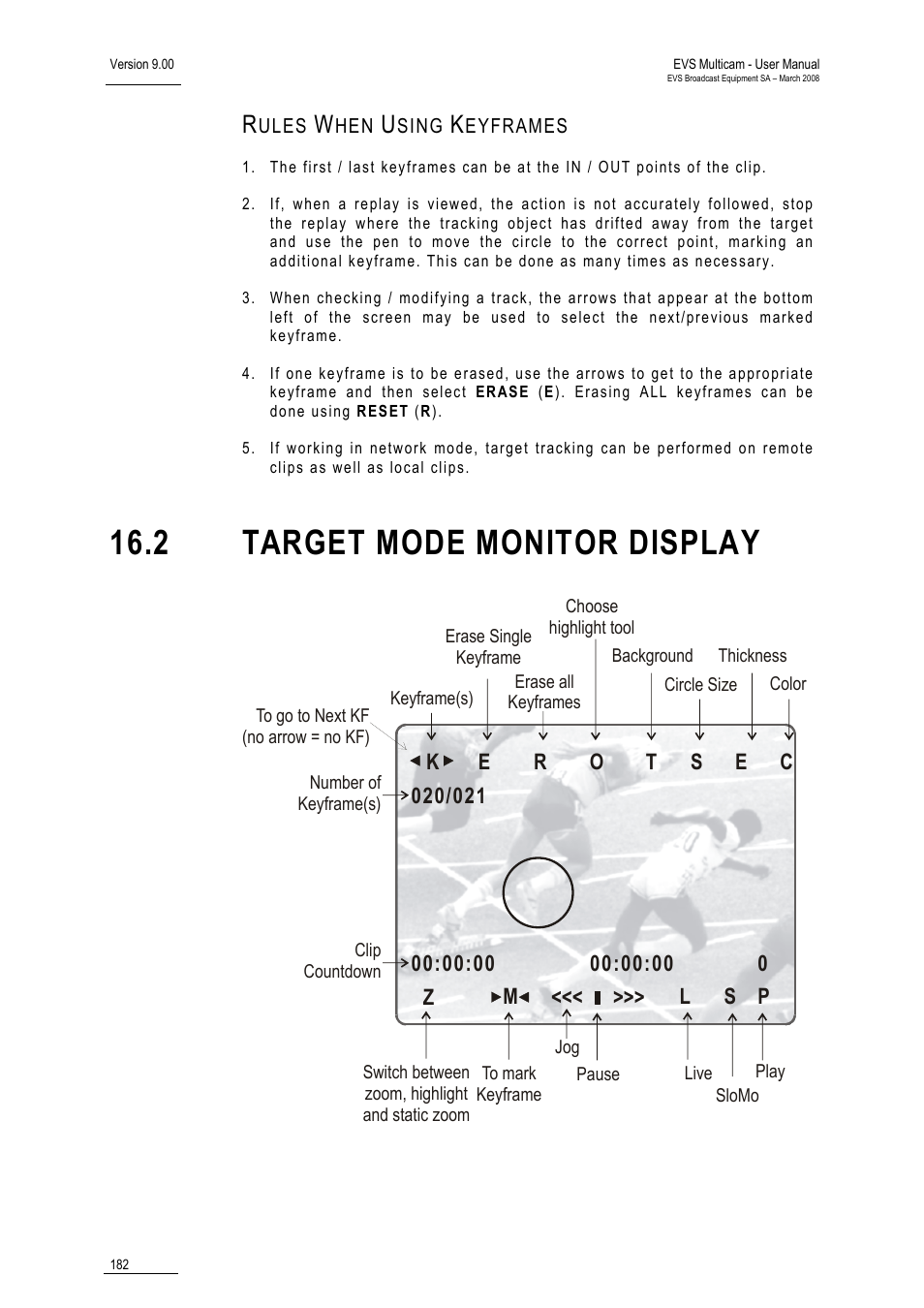 Rules when using keyframes, 2 target mode monitor display | EVS MulticamLSM Version 9.00 - March 2008 User's Manual User Manual | Page 191 / 201