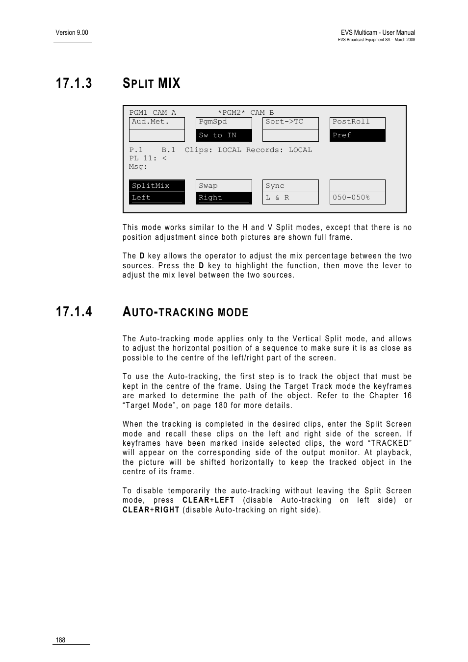 3 split mix, 4 auto-tracking mode, Plit | Tracking mode | EVS MulticamLSM Version 9.00 - March 2008 User's Manual User Manual | Page 197 / 201