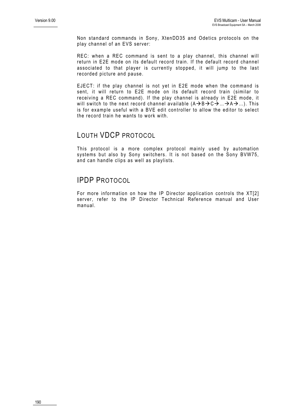 Louth vdcp protocol, Ipdp protocol, Vdcp | Ipdp | EVS MulticamLSM Version 9.00 - March 2008 User's Manual User Manual | Page 199 / 201