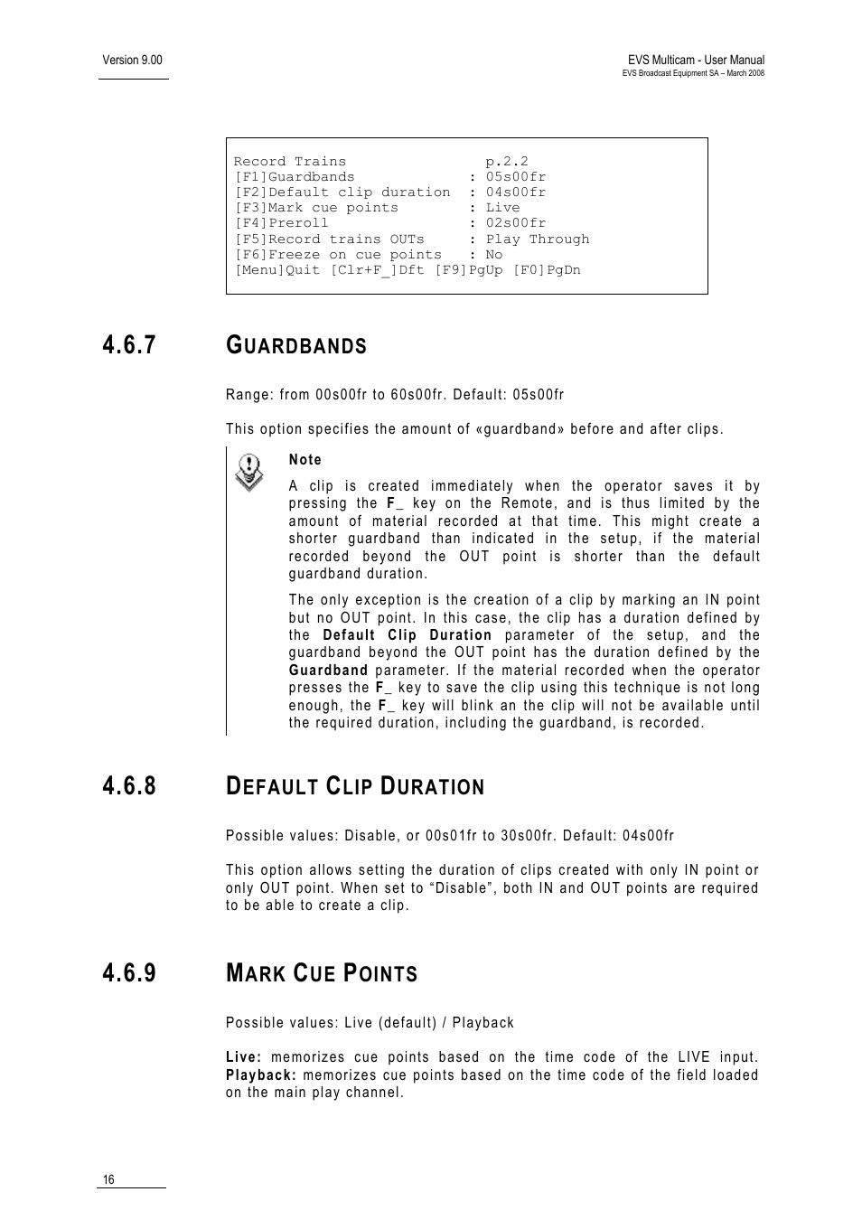 7 guardbands, 8 default clip duration, 9 mark cue points | Uardbands, Efault, Uration, Oints | EVS MulticamLSM Version 9.00 - March 2008 User's Manual User Manual | Page 25 / 201