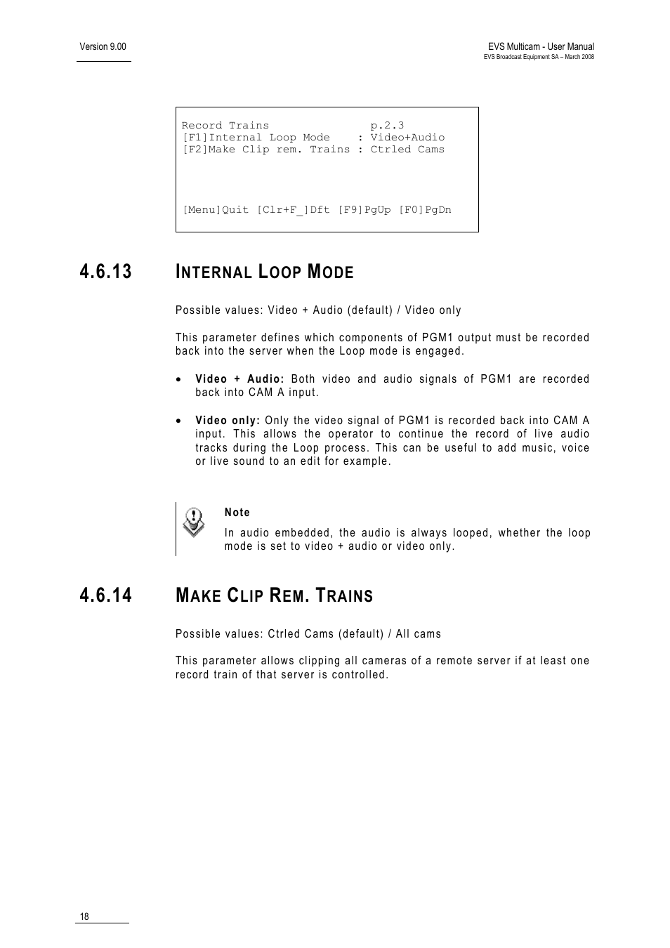 13 internal loop mode, 14 make clip rem. trains, 13 i | 14 m, Nternal, Rains | EVS MulticamLSM Version 9.00 - March 2008 User's Manual User Manual | Page 27 / 201
