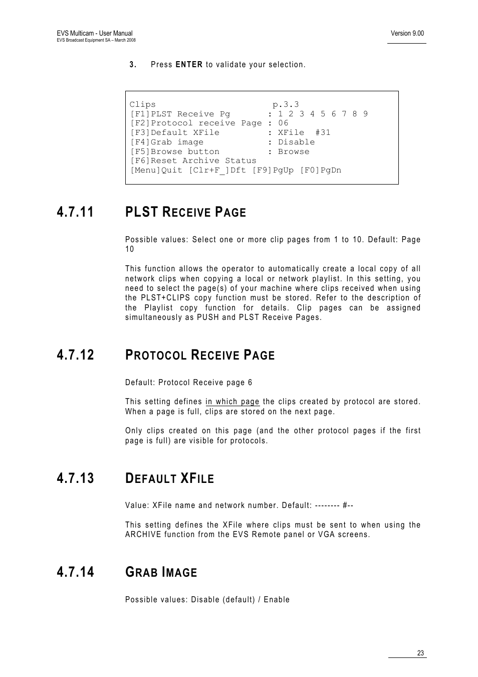 13 default xfile, 14 grab image, 11 plst | 12 p, 13 d, 14 g | EVS MulticamLSM Version 9.00 - March 2008 User's Manual User Manual | Page 32 / 201