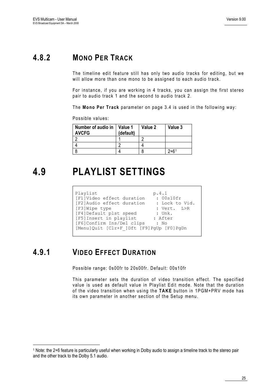 2 mono per track, 1 video effect duration, 9 playlist settings | Rack, Ideo, Ffect, Uration | EVS MulticamLSM Version 9.00 - March 2008 User's Manual User Manual | Page 34 / 201