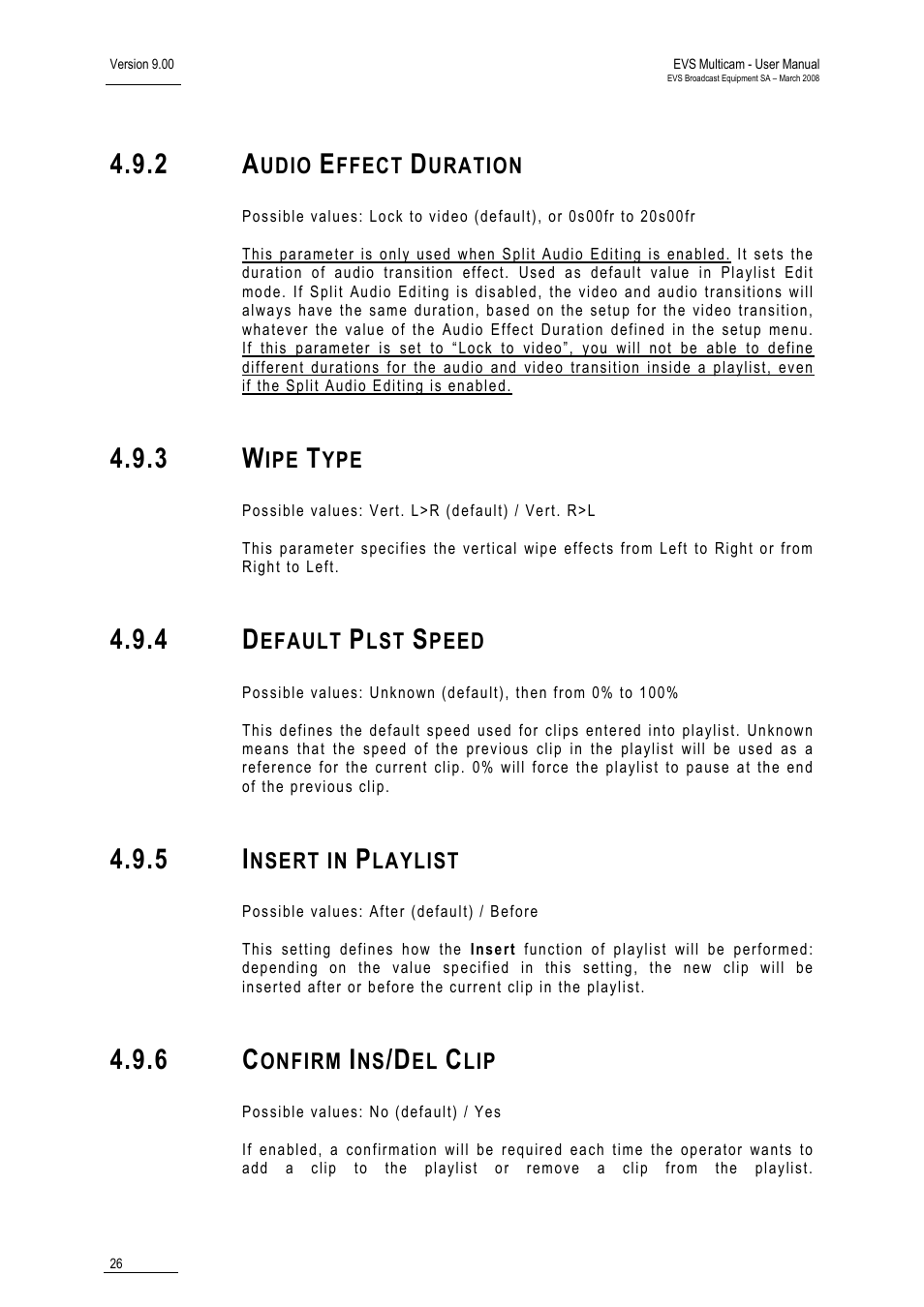 2 audio effect duration, 3 wipe type, 4 default plst speed | 5 insert in playlist, 6 confirm ins/del clip | EVS MulticamLSM Version 9.00 - March 2008 User's Manual User Manual | Page 35 / 201