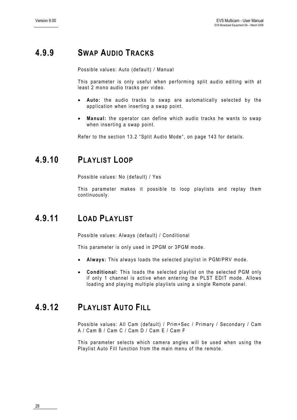 9 swap audio tracks, 10 playlist loop, 11 load playlist | 12 playlist auto fill, 10 p, 11 l, 12 p | EVS MulticamLSM Version 9.00 - March 2008 User's Manual User Manual | Page 37 / 201