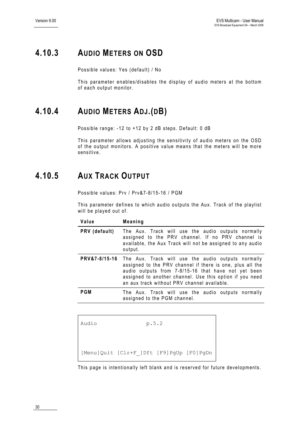 3 audio meters on osd, 4 audio meters adj.(db), 5 aux track output | EVS MulticamLSM Version 9.00 - March 2008 User's Manual User Manual | Page 39 / 201