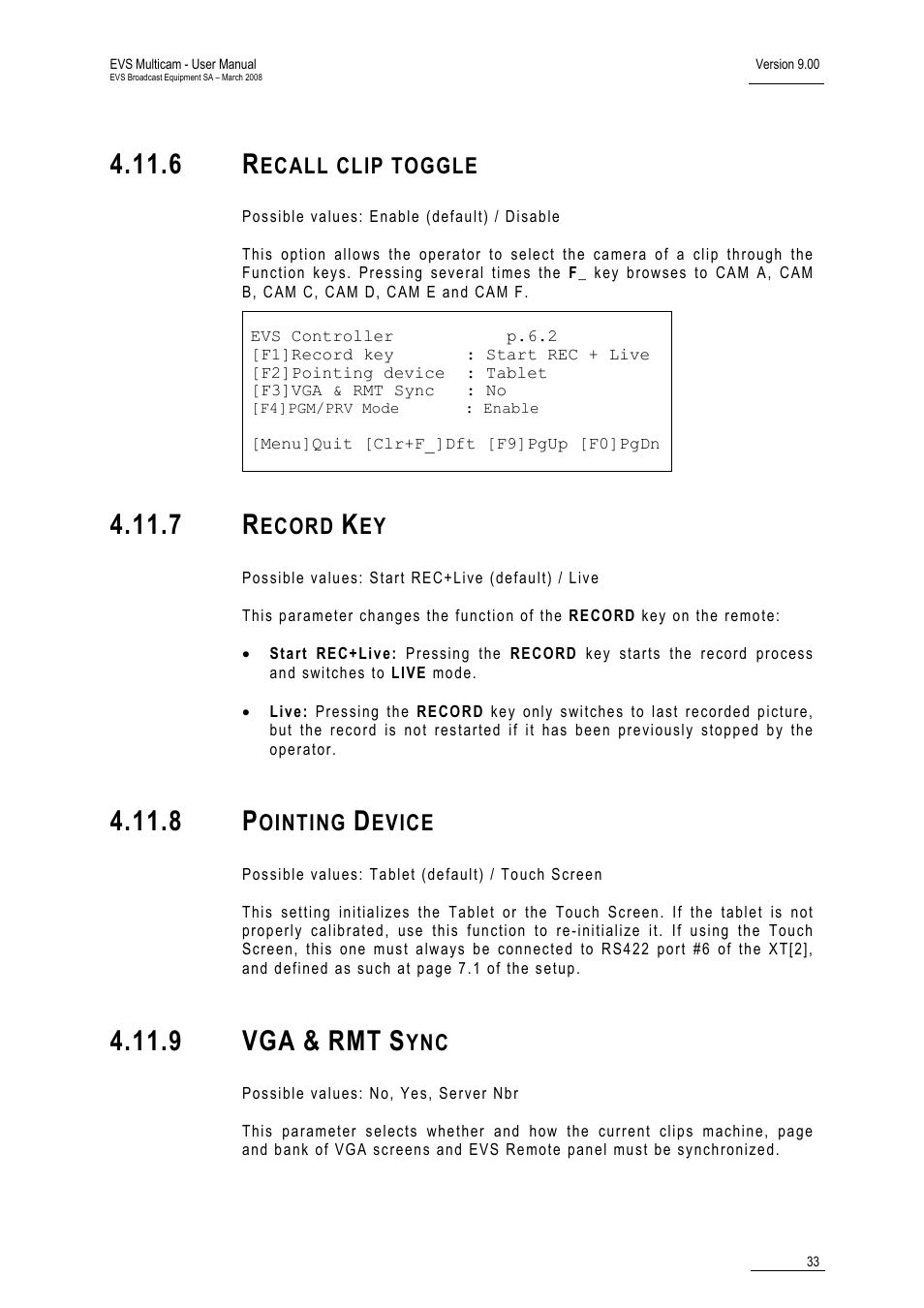 6 recall clip toggle, 7 record key, 8 pointing device | 9 vga & rmt sync, 9 vga | EVS MulticamLSM Version 9.00 - March 2008 User's Manual User Manual | Page 42 / 201