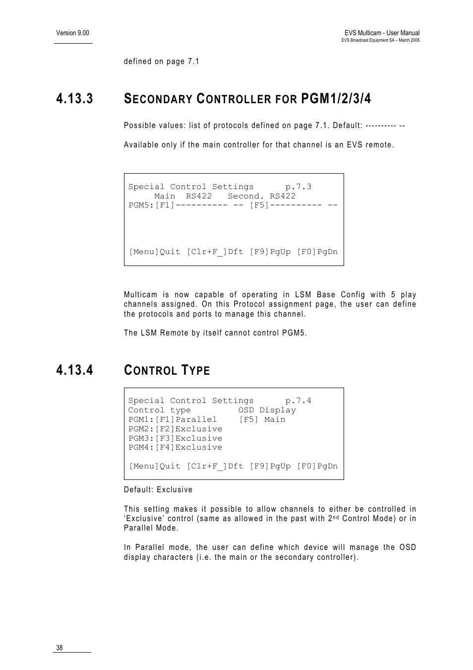 3 secondary controller for pgm1/2/3/4, 4 control type, Pgm1/2/3/4 | Econdary, Ontroller for, Ontrol | EVS MulticamLSM Version 9.00 - March 2008 User's Manual User Manual | Page 47 / 201