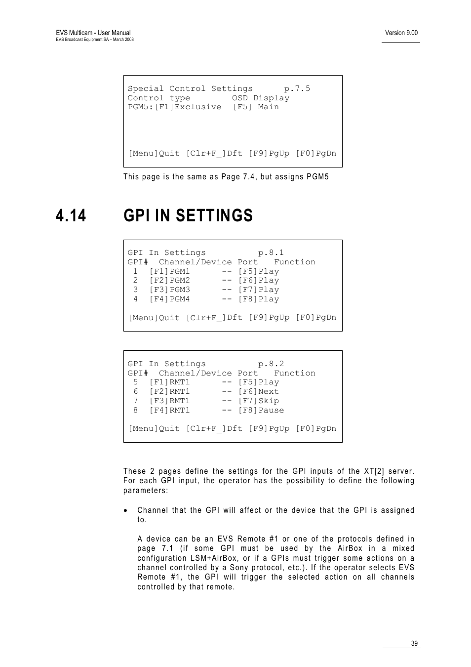 14 gpi in settings | EVS MulticamLSM Version 9.00 - March 2008 User's Manual User Manual | Page 48 / 201