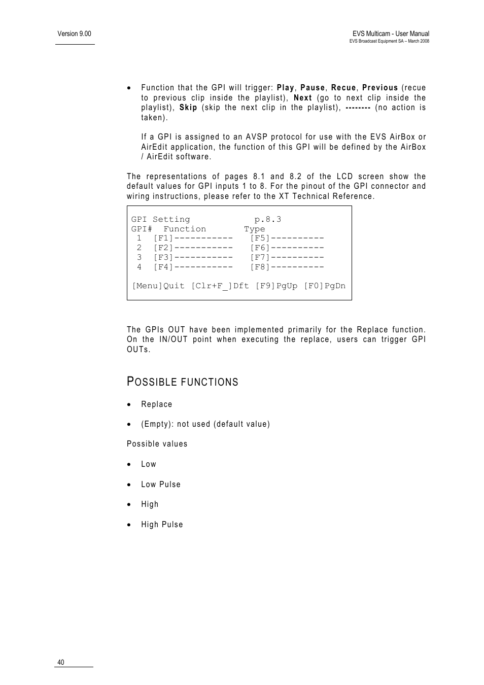 Possible functions, Ossible functions | EVS MulticamLSM Version 9.00 - March 2008 User's Manual User Manual | Page 49 / 201