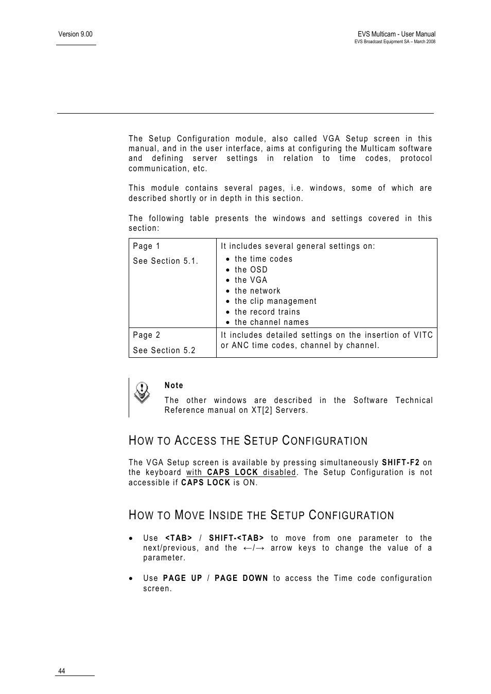 How to access the setup configuration, How to move inside the setup configuration, Setup module | EVS MulticamLSM Version 9.00 - March 2008 User's Manual User Manual | Page 53 / 201