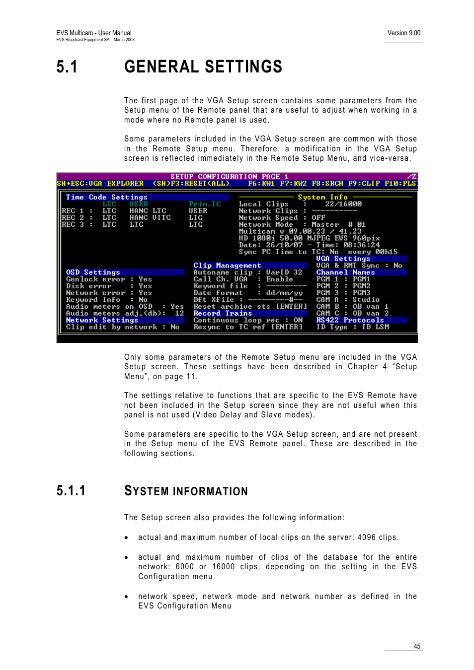 1 system information, 1 general settings, Ystem information | EVS MulticamLSM Version 9.00 - March 2008 User's Manual User Manual | Page 54 / 201