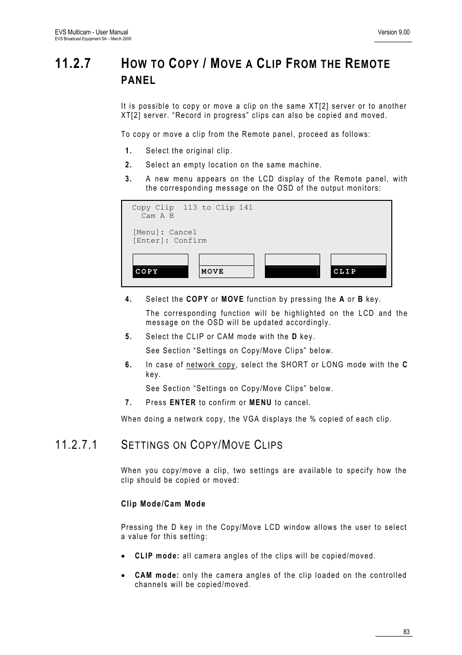 7 how to copy / move a clip from the remote panel, 1 settings on copy/move clips, Clip mode/cam mode | Ow to, Ove a, Rom the, Emote panel | EVS MulticamLSM Version 9.00 - March 2008 User's Manual User Manual | Page 92 / 201