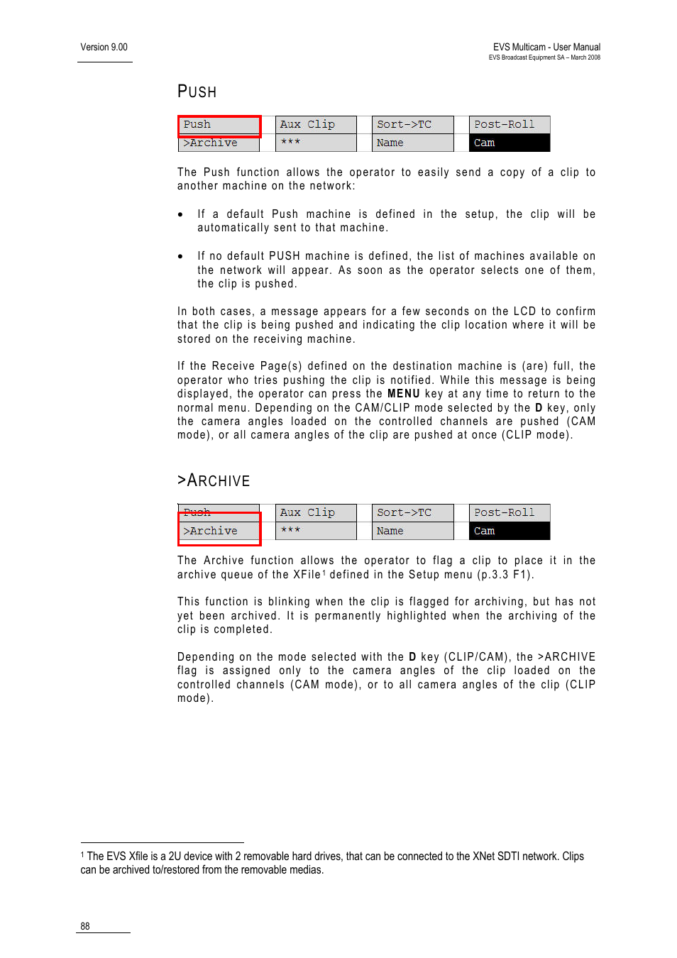 Push, Archive, Rchive | EVS MulticamLSM Version 9.00 - March 2008 User's Manual User Manual | Page 97 / 201