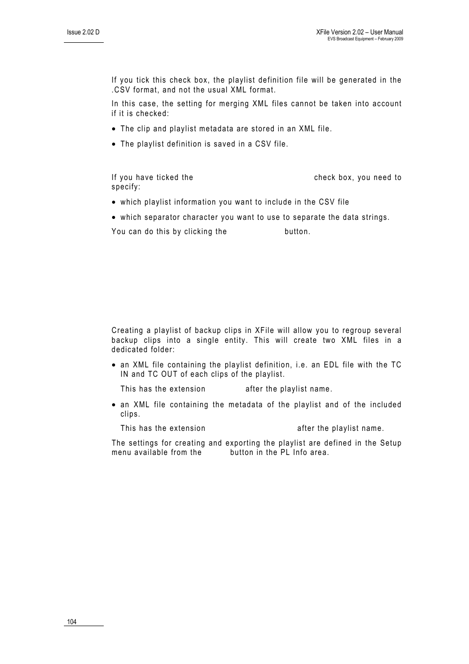 Csv contents file generation, Csv settings, Introduction | Reating and, Aintaining a, Ackup, Laylist in | EVS Xfile Version 2.02 - February 2009 User Manual User Manual | Page 105 / 189