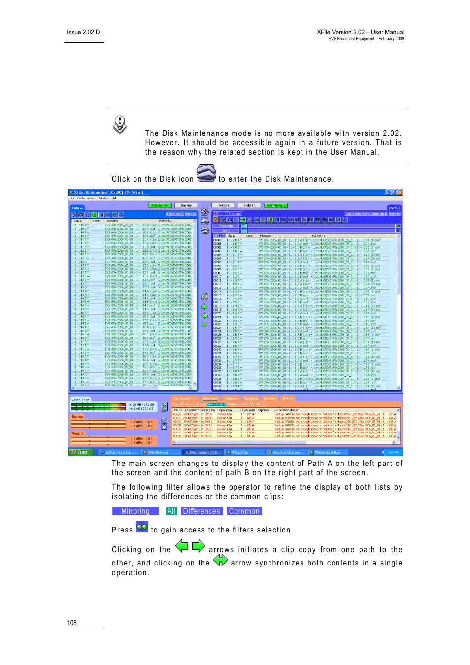 12 disk maintenance, Disk, Maintenance’, on | EVS Xfile Version 2.02 - February 2009 User Manual User Manual | Page 109 / 189