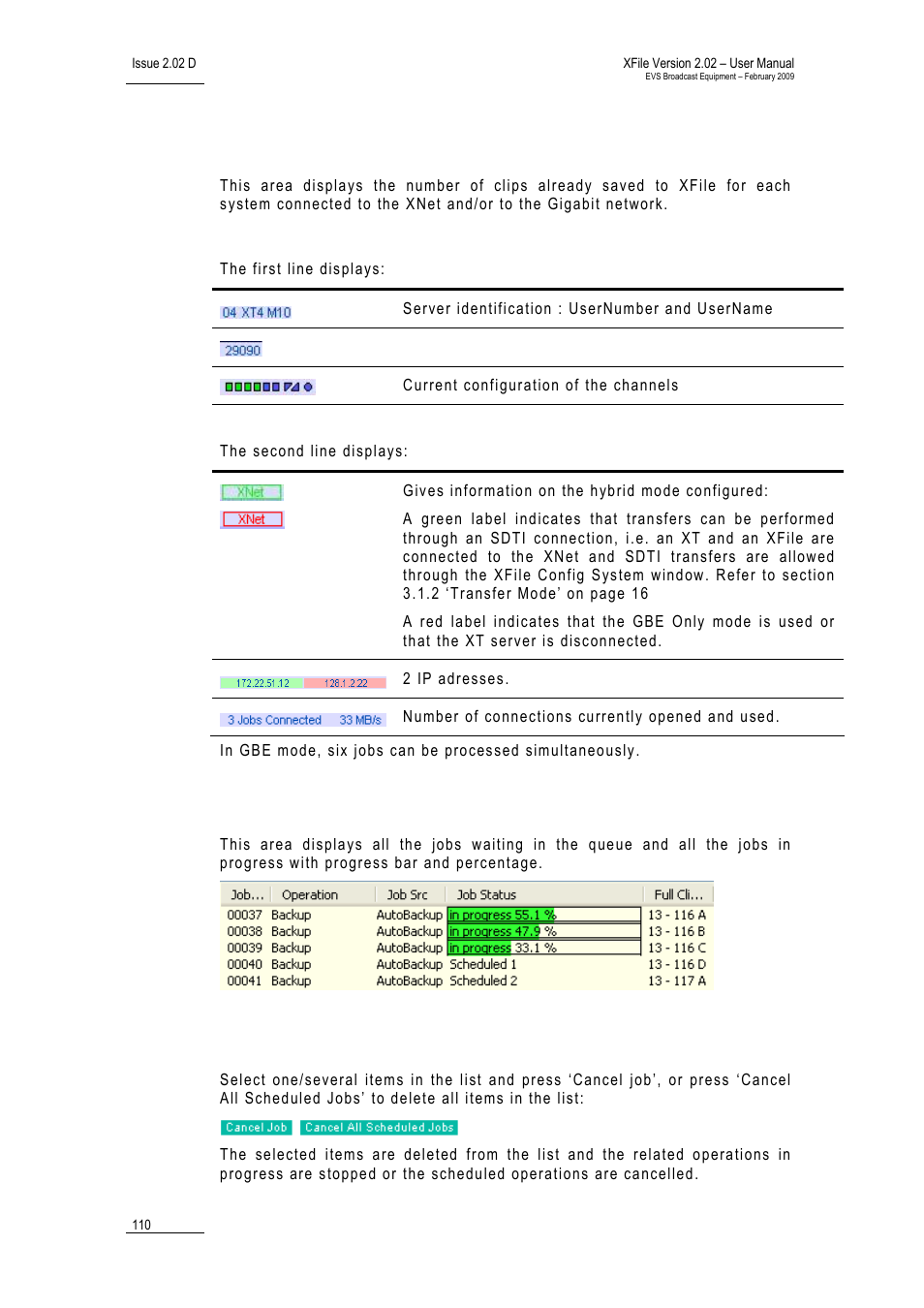 Xnet area, Jobs scheduled area, Cancelling jobs | EVS Xfile Version 2.02 - February 2009 User Manual User Manual | Page 111 / 189
