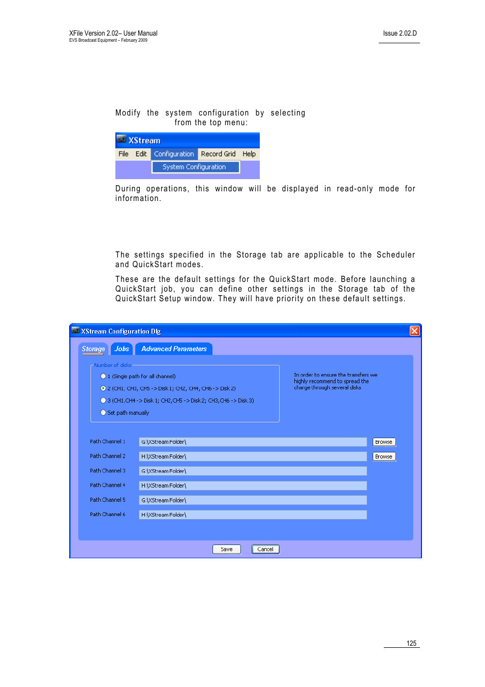 6 system configuration, 1 storage tab, Torage tab | EVS Xfile Version 2.02 - February 2009 User Manual User Manual | Page 126 / 189