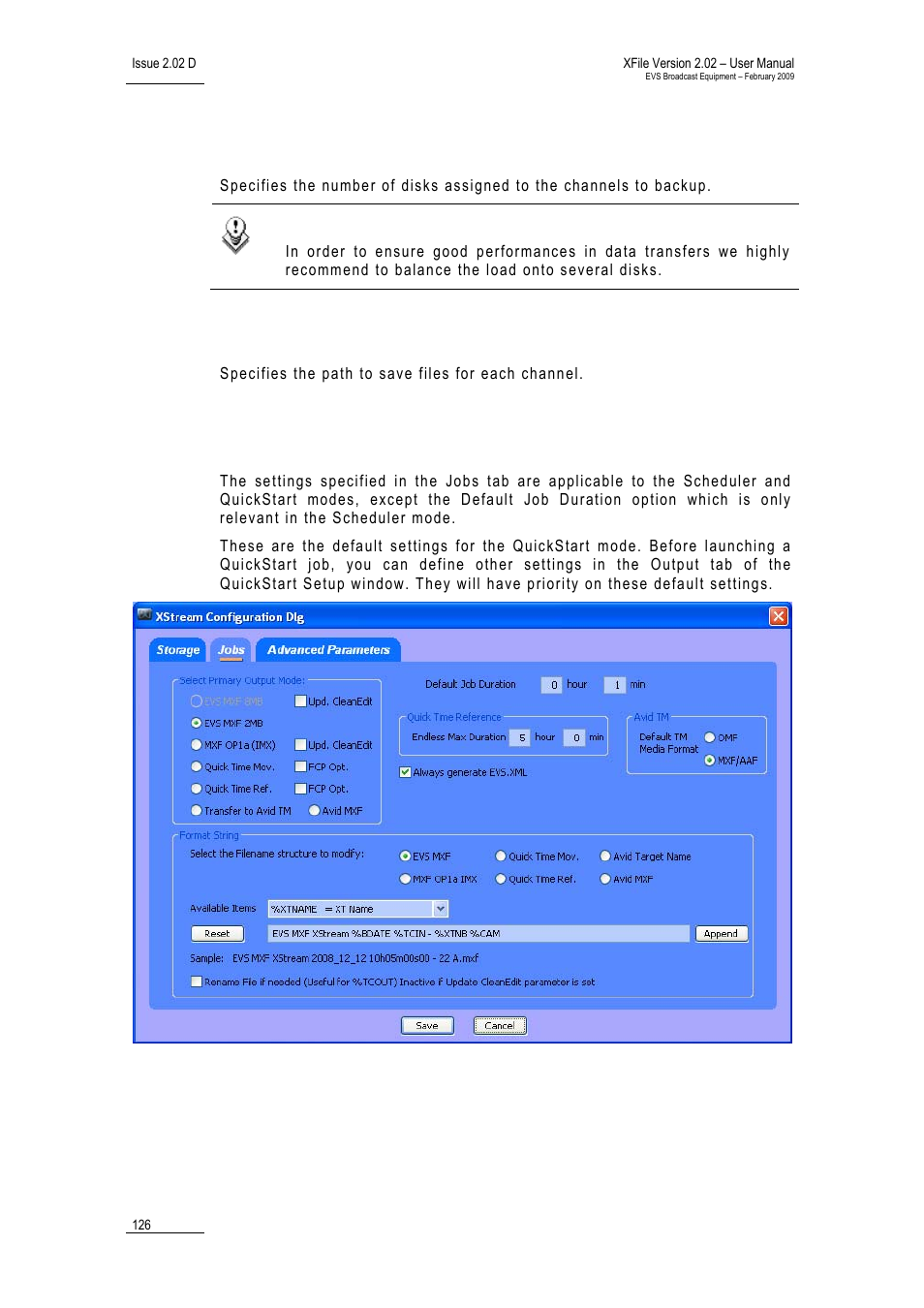 Number of disks, Path channel, 2 jobs tab | Obs tab | EVS Xfile Version 2.02 - February 2009 User Manual User Manual | Page 127 / 189