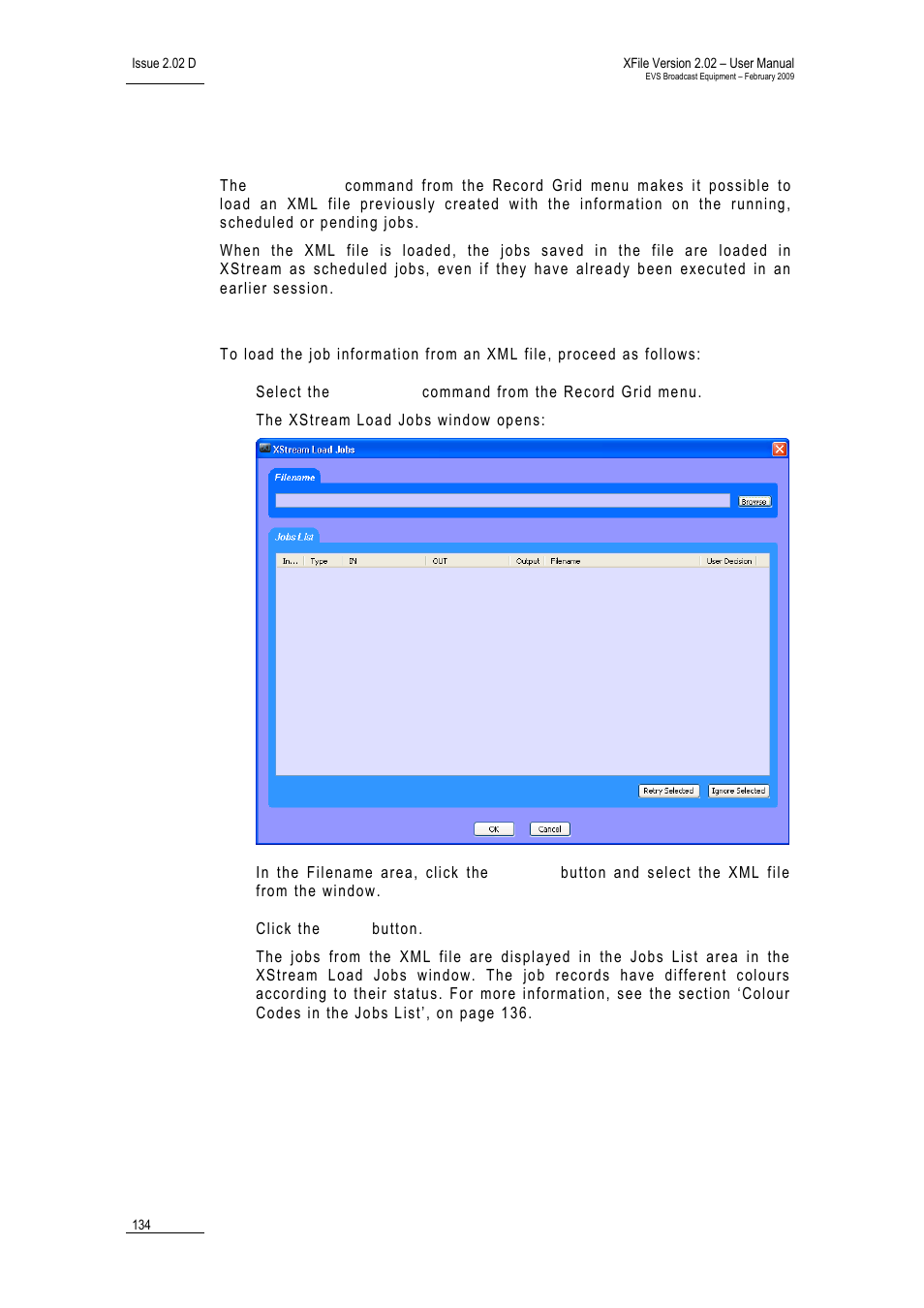 Load jobs, How to load jobs from an xml file | EVS Xfile Version 2.02 - February 2009 User Manual User Manual | Page 135 / 189