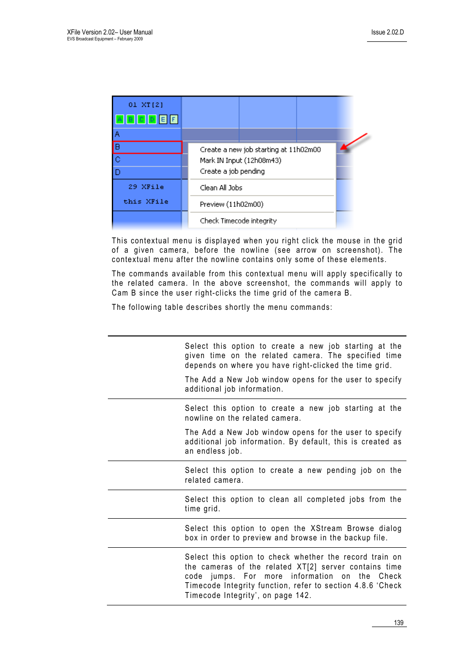 3 contextual menu from the grid of a camera, Ontextual, Enu from the | Rid of a, Amera | EVS Xfile Version 2.02 - February 2009 User Manual User Manual | Page 140 / 189