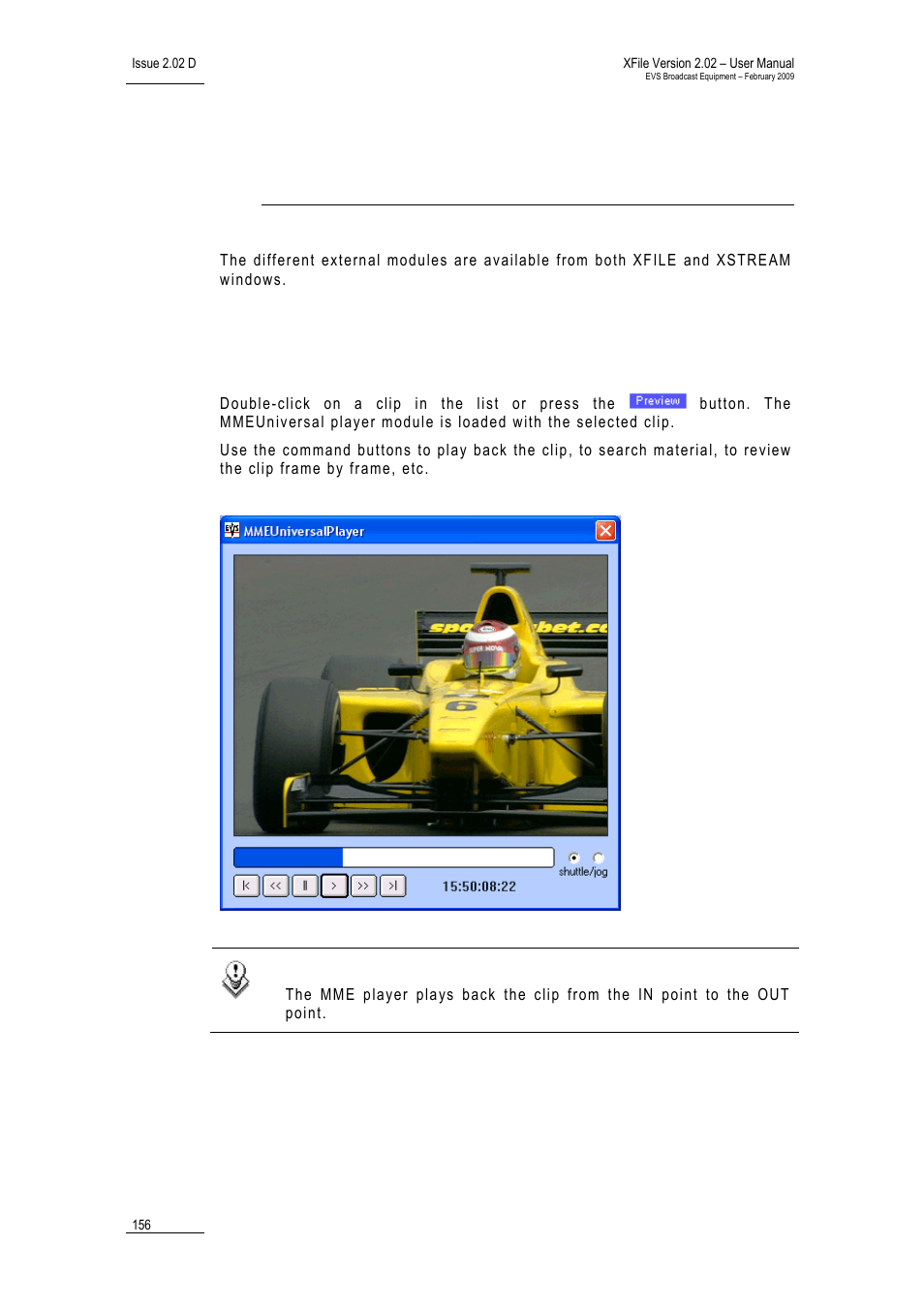 External modules, 1 preview clip | EVS Xfile Version 2.02 - February 2009 User Manual User Manual | Page 157 / 189