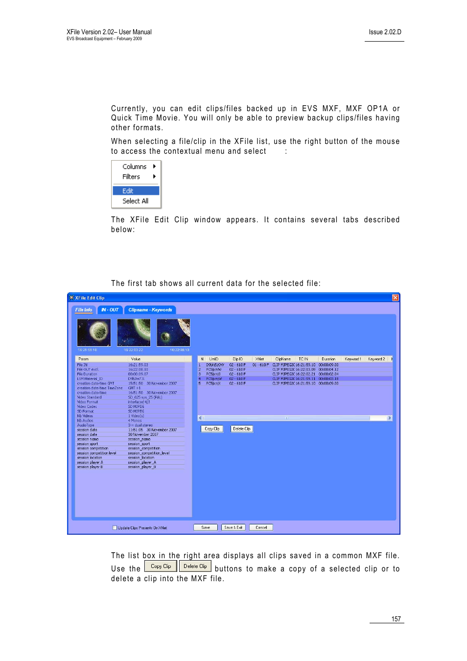2 editing a clip, 1 file info tab, 2 ‘editing a clip | EVS Xfile Version 2.02 - February 2009 User Manual User Manual | Page 158 / 189