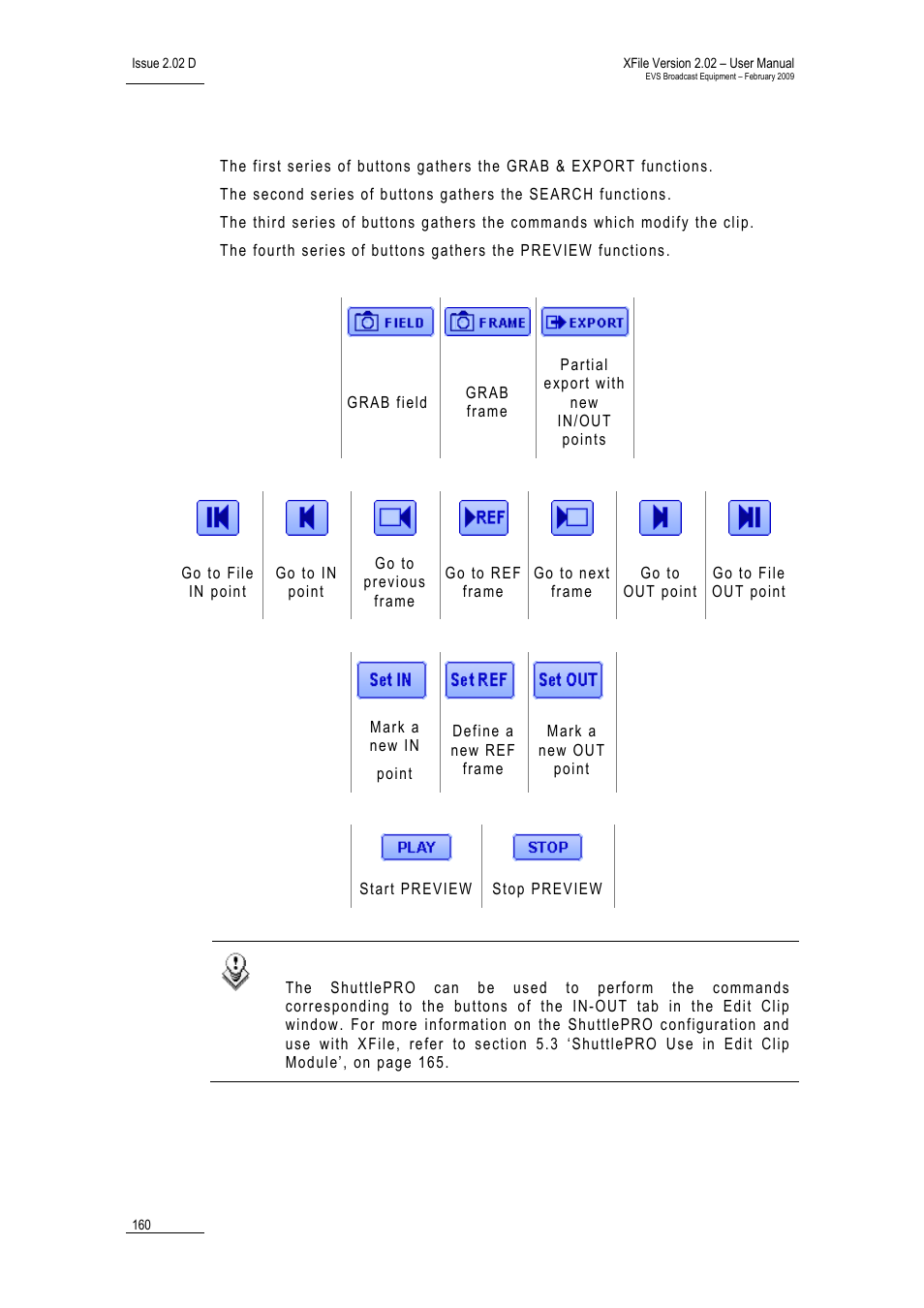 Buttons, Uttons | EVS Xfile Version 2.02 - February 2009 User Manual User Manual | Page 161 / 189