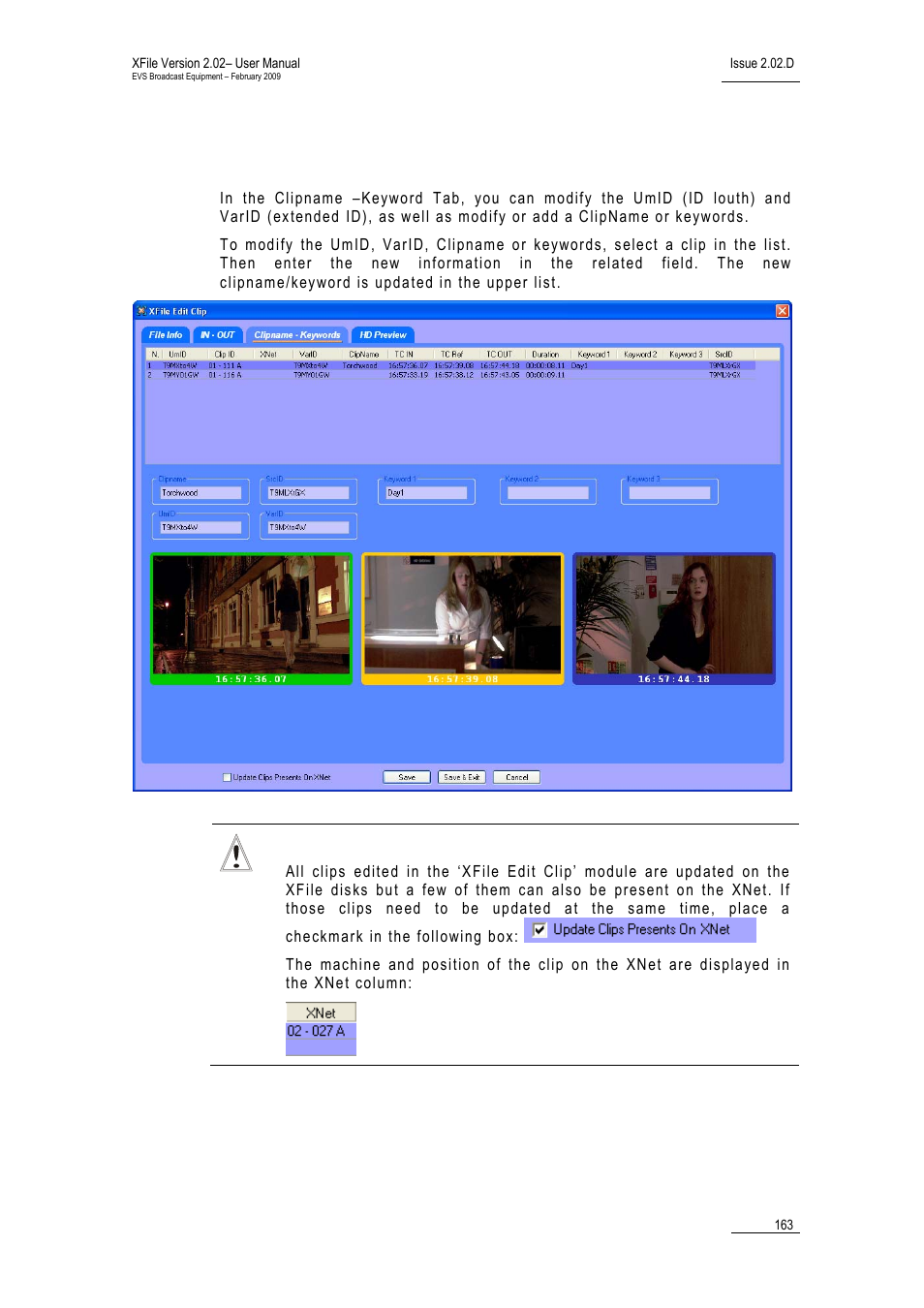 5 clipname – keywords tab, Lipname, Eywords | EVS Xfile Version 2.02 - February 2009 User Manual User Manual | Page 164 / 189
