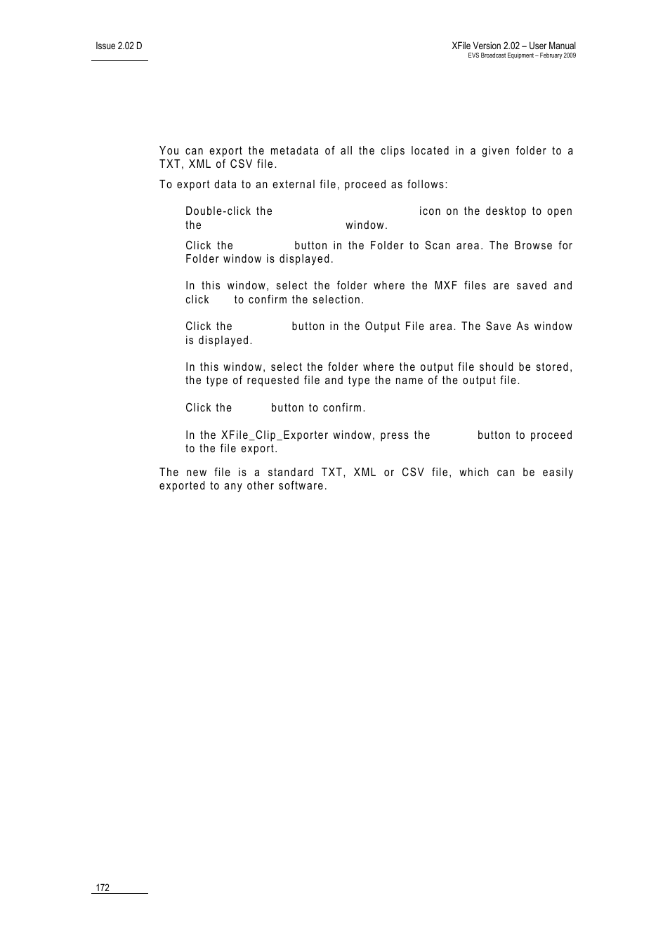 1 how to export data to an xml, txt or csv file, Xport, Ata to an | EVS Xfile Version 2.02 - February 2009 User Manual User Manual | Page 173 / 189