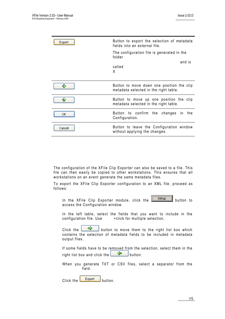 Xport, Xporter, Onfiguration to a | EVS Xfile Version 2.02 - February 2009 User Manual User Manual | Page 176 / 189