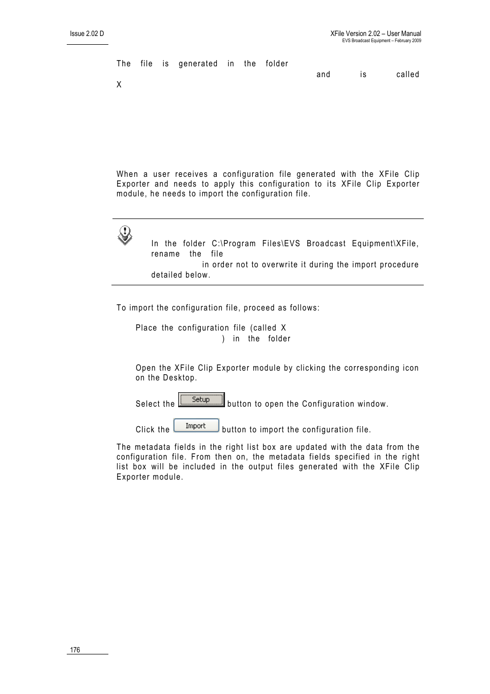 Mport, Xporter, Onfiguration to a | EVS Xfile Version 2.02 - February 2009 User Manual User Manual | Page 177 / 189