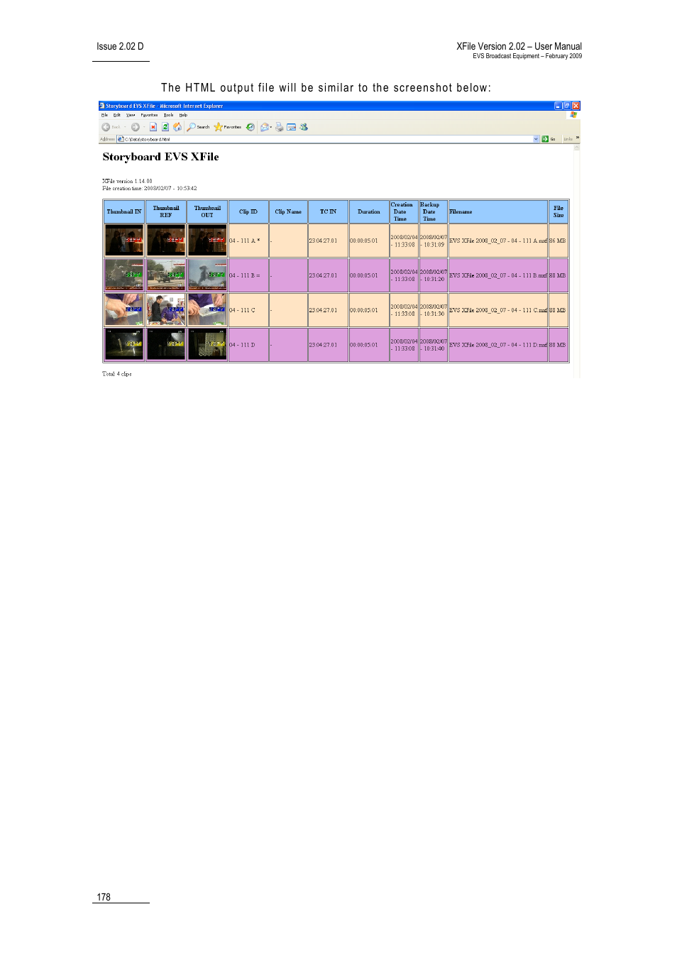 EVS Xfile Version 2.02 - February 2009 User Manual User Manual | Page 179 / 189