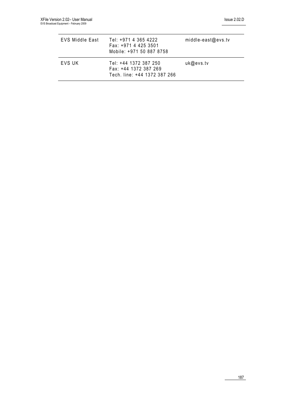 EVS Xfile Version 2.02 - February 2009 User Manual User Manual | Page 188 / 189