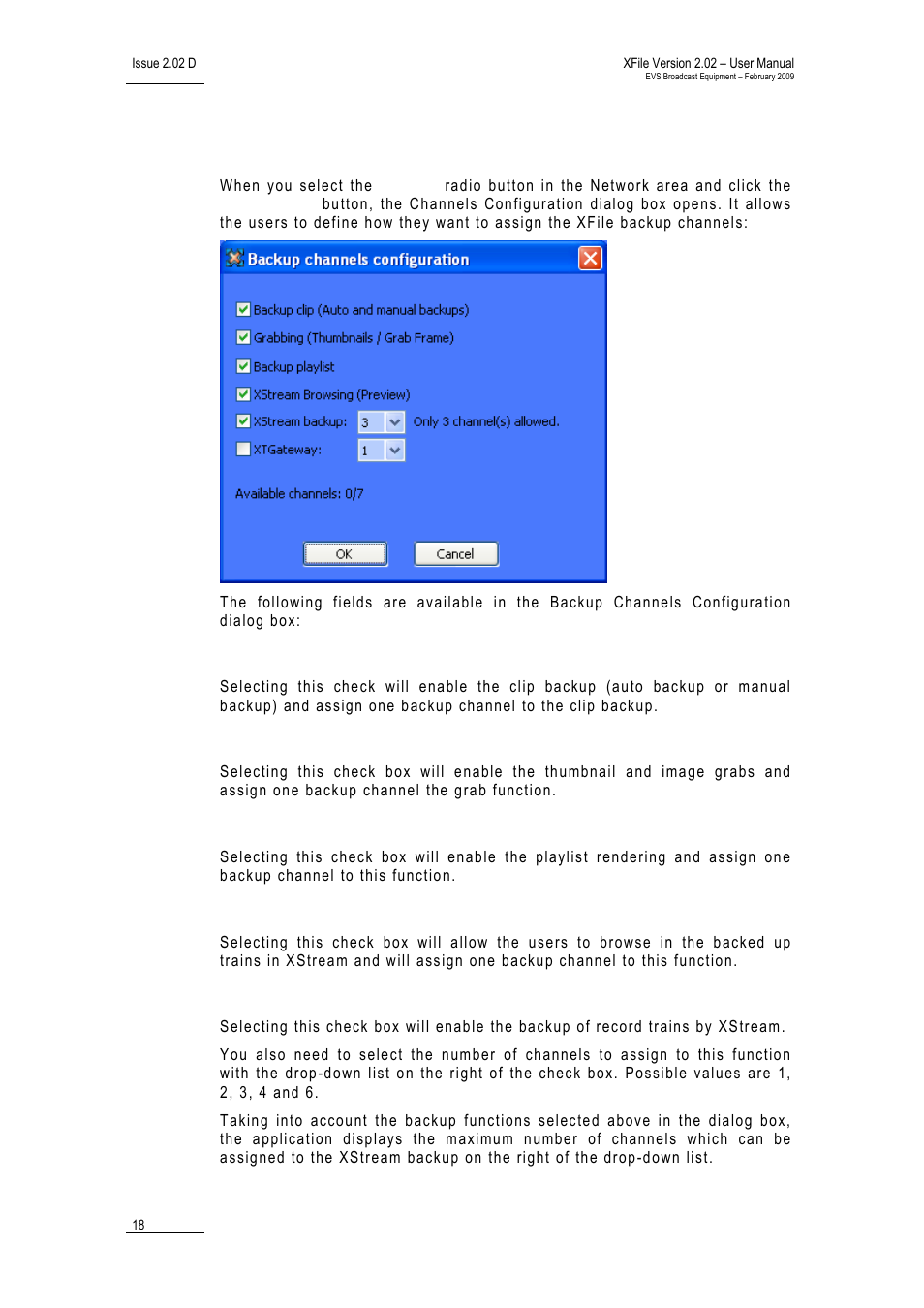 Custom configuration, Backup clip, Grab | Backup playlist, Xstream browsing, Xstream backup | EVS Xfile Version 2.02 - February 2009 User Manual User Manual | Page 19 / 189