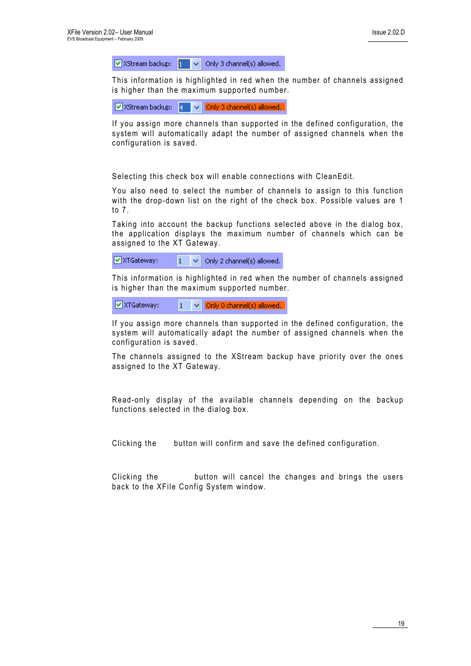 Xt gateway, Available channels, Cancel | EVS Xfile Version 2.02 - February 2009 User Manual User Manual | Page 20 / 189