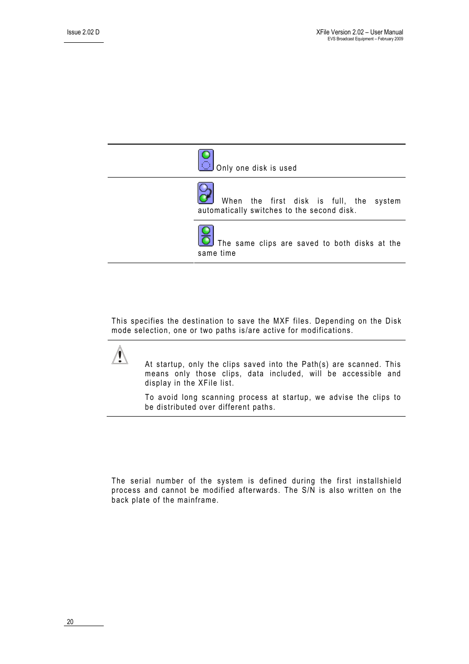 4 storage area, Disk mode (single disk / dual disk), Path a / b | 5 system area, Serial number, Torage, Ystem | EVS Xfile Version 2.02 - February 2009 User Manual User Manual | Page 21 / 189