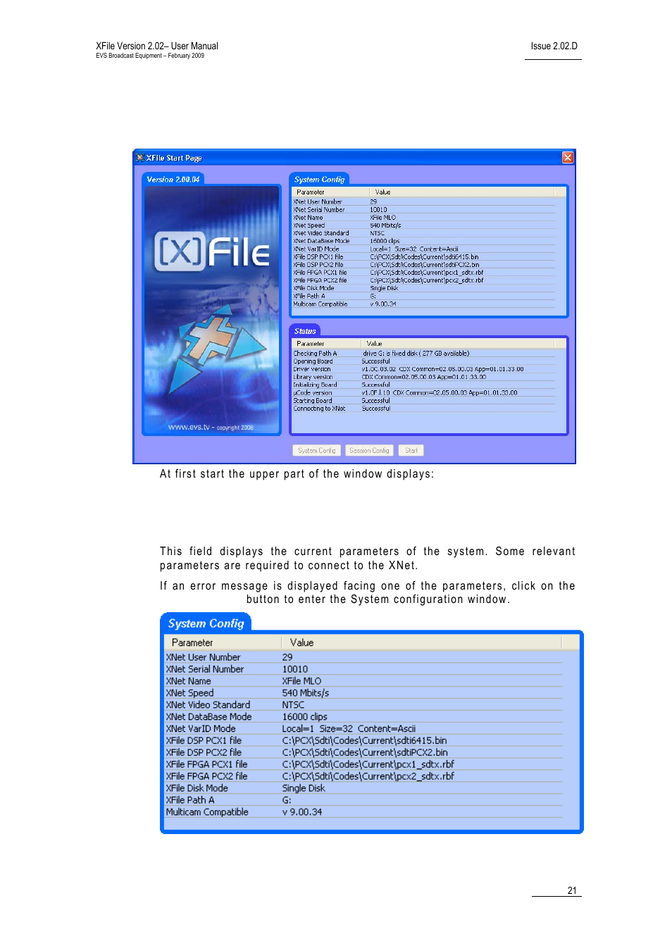 2 startup, 1 system configuration area, Ystem | Onfiguration | EVS Xfile Version 2.02 - February 2009 User Manual User Manual | Page 22 / 189