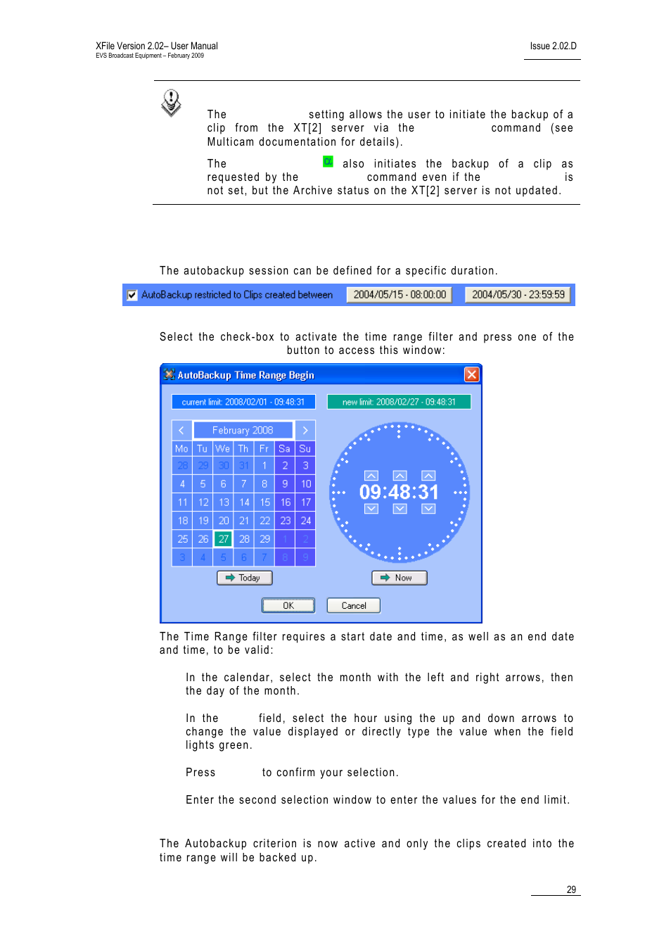 Time range | EVS Xfile Version 2.02 - February 2009 User Manual User Manual | Page 30 / 189