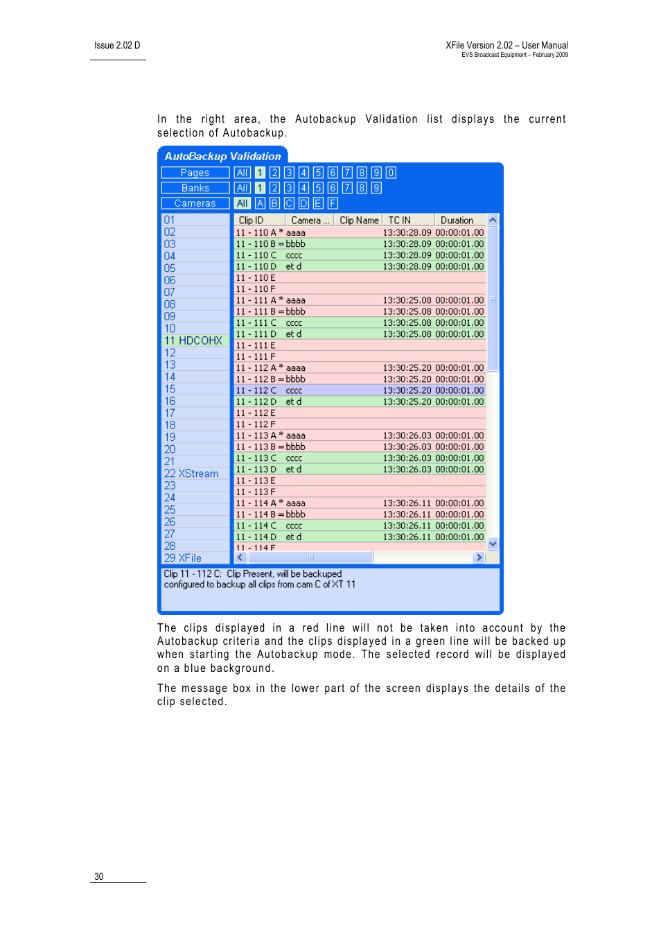 Validation list | EVS Xfile Version 2.02 - February 2009 User Manual User Manual | Page 31 / 189