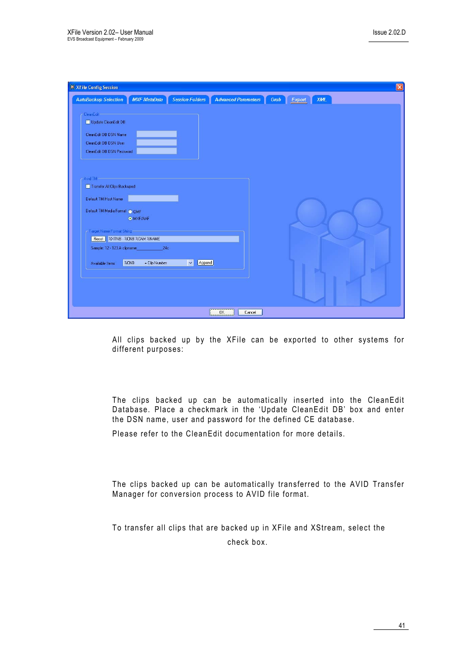 6 tab 6 – export, Cleanedit, Avid tm | Transfer all clips backuped, Export, Xport | EVS Xfile Version 2.02 - February 2009 User Manual User Manual | Page 42 / 189