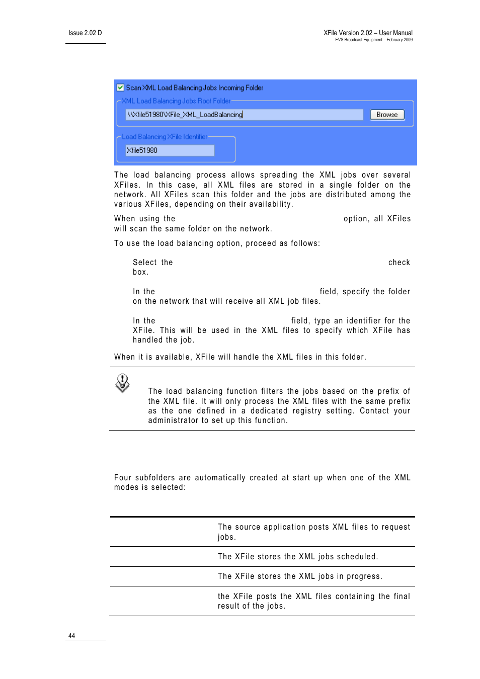 Xml load balancing jobs root folder, Subfolders created | EVS Xfile Version 2.02 - February 2009 User Manual User Manual | Page 45 / 189