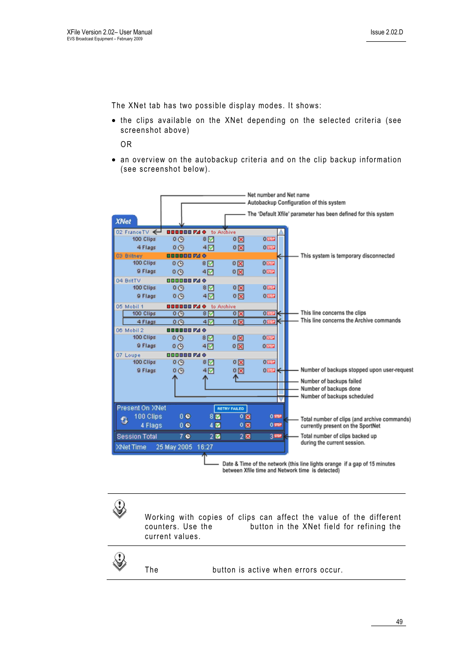 2 xnet list, 2 xn | EVS Xfile Version 2.02 - February 2009 User Manual User Manual | Page 50 / 189